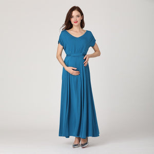 Women's Spandex Round Neck Plain Long Maternity Dress