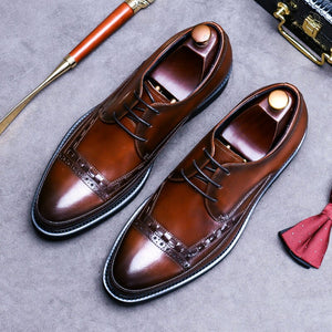 Men's Genuine Leather Pointed Toe Lace-Up Casual Dress Shoes