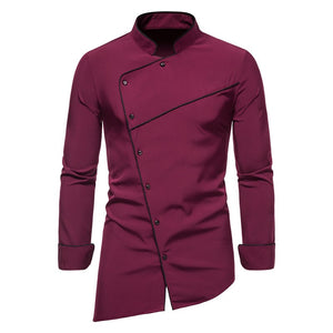 Men's Polyester Full Sleeve Single Breasted Plain Pattern Shirt