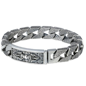 Men's 100% 925 Sterling Silver Geometric Pattern Ethnic Bracelet