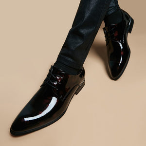 Men's Pointed Toe Patent Leather Lace-up Closure Trendy Shoes
