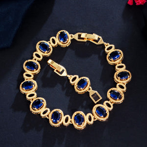 Women's Copper Cubic Zirconia Link Chain Round Pattern Bracelet