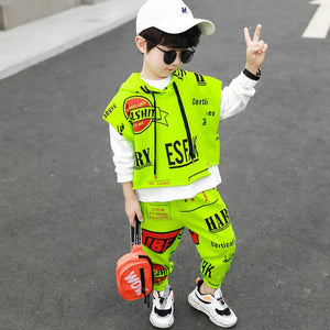 Kid's Hooded Vest With Printed Letters Pants Two Piece Set