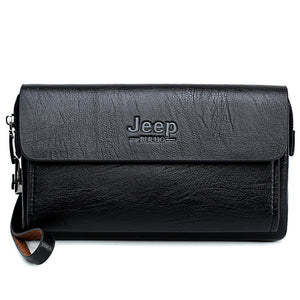 Men's Split Leather Zipper Closure Flap Pocket Luxury Wallet