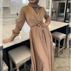 Women's Arabian Polyester Full Sleeve Solid Pattern Dresses