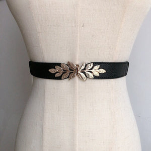 Women's PU Leather Leaf Pattern Metal Hook Waist Belt
