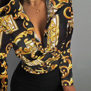 Women's Polyester Turndown Collar Full Sleeves Elegant Blouse