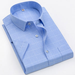Men's 100% Cotton Short Sleeves Plaid Pattern Formal Shirt