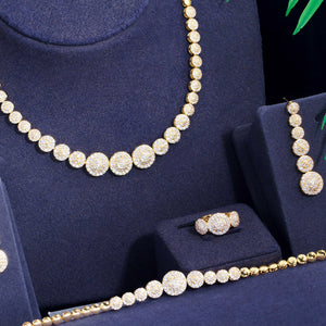 Women's Copper Cubic Zirconia Trendy Wedding Round Jewelry Sets