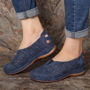 Women's PU Leather Round Toe Slip-On Patchwork Casual Wear Shoes