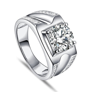 Men's 100% 925 Sterling Silver Rhinestone Wedding Bridegroom Ring