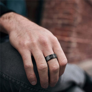 Men's Titanium Round Pattern Wedding Luxury Trendy Sandstone Ring