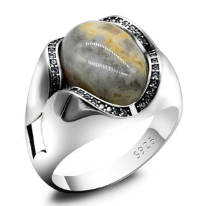 Men's 100% 925 Silver Vintage Style Oval Shape Ring