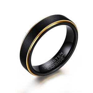 Men's Round 100% Tungsten Carbide Black Line Wedding Ring