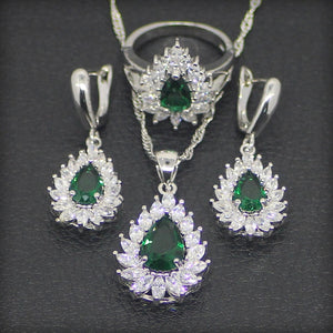 Women's 100% 925 Sterling Silver Zircon Water Drop Jewelry Set