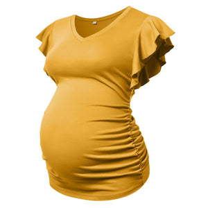 Women's Spandex V-Neck Short Sleeves Pregnancy Maternity Top