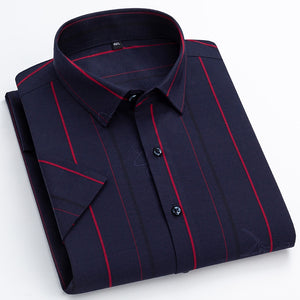 Men's Spandex Short Sleeve Turn Down Collar Striped Pattern Shirt
