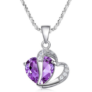 Women's 100% 925 Sterling Silver Heart Crystal Pendant Necklace