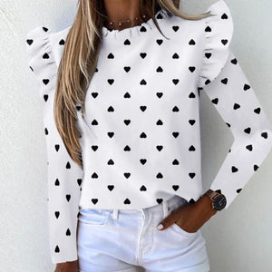 Women's O-Neck Polyester Full Sleeve Pullover Slim Print Blouses