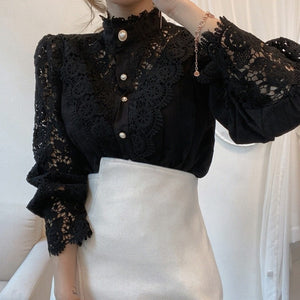 Women's Spandex Long Sleeves Patchwork Hollow Out Chic Blouses