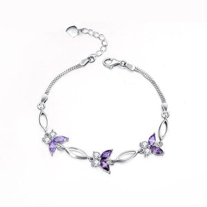 Women's 100% 925 Sterling Silver Zircon Butterfly Charm Bracelet