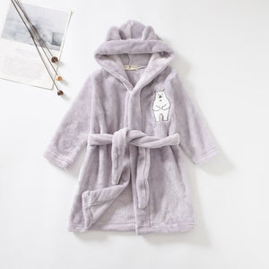 Kid's Flannel Winter Long Sleeve Hooded Lovely Sleepwear Robe