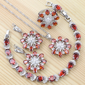 Women's 100% 925 Sterling Silver Zirconia Flower Jewelry Set