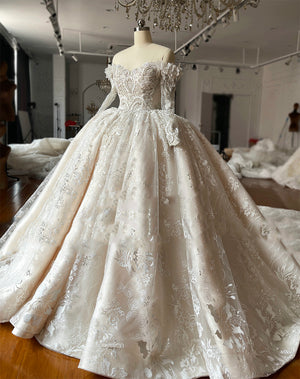 Women's Sweetheart Neck Off-Shoulder Lace-Up Bridal Dress