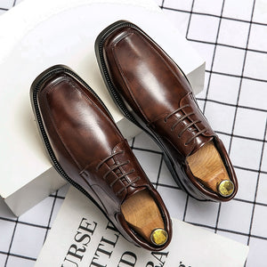 Men's Leather Square Toe Lace-Up Closure Plain Formal Wear Shoes