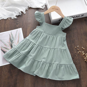Baby Girl's Polyester Square Neck Sleeveless Solid Causal Dress