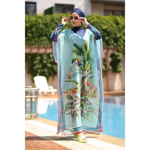 Women's Arabian Acrylic Full Sleeves Printed Modest Swimwear Dress