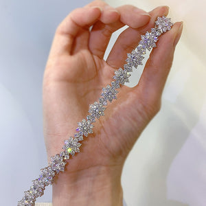 Women's 100% 925 Sterling Silver Trendy Wedding Flower Bracelet