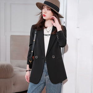 Women's Cotton Notched Collar Full Sleeve Double Breasted Blazers