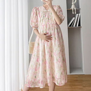 Women's Cotton Short Sleeves Breastfeeding Maternity Causal Dress