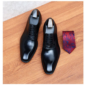 Men's Genuine Leather Square Toe Lace-up Closure Wedding Shoes