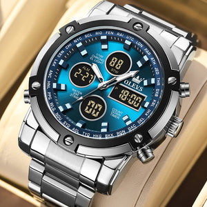 Men's Stainless Steel Folding Clasp Water-Resistant Round Watches