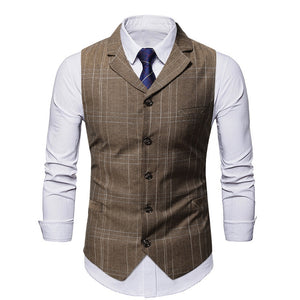Men's Polyester Sleeveless Vintage Plaid Pattern Wedding Vest
