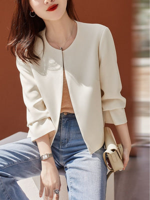 Women's O-Neck Cotton Full Sleeve Casual Wear Plain Blazers