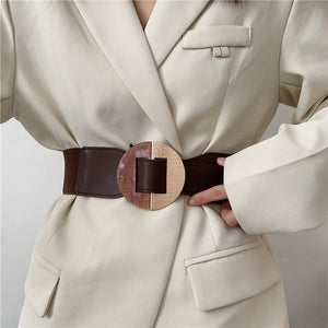 Women's PU Leather Alloy Round Buckle Elastic Waistbands Belts