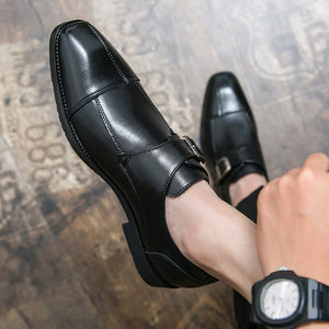 Men's Split Leather Buckle Strap Closure Patchwork Formal Shoes