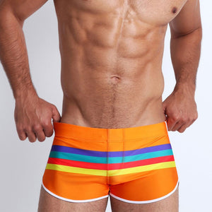 Men's Polyester Sexy Pad Push-up Striped Beach Swimming Shorts