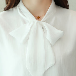 Women's Bow Embroidery Chiffon Quarter Sleeves Vintage Blouse