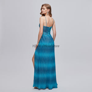 Women's Polyester V-Neck Geometric Pattern Formal Gown Dress