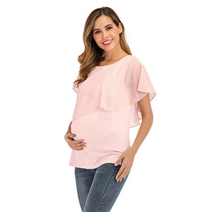 Women's O-Neck Cotton Pregnant Maternity Casual Chiffon Top