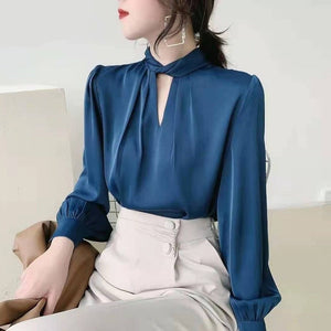 Women's Acetate V-Neck Full Sleeves Solid Pattern Elegant Blouses