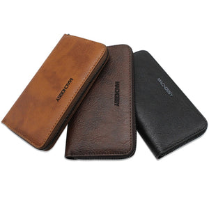 Men's PU Leather Zipper Closure Plain Slit Pocket Bifold Wallets