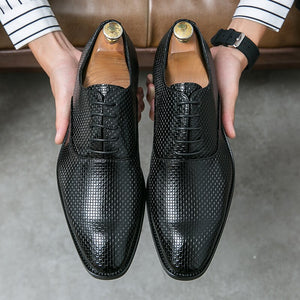 Men's Genuine Leather Plain Pointed Toe Lace-Up Formal Shoes