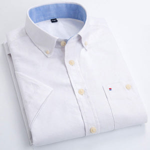 Men's Cotton Turndown Collar Short Sleeve Solid Formal Shirt