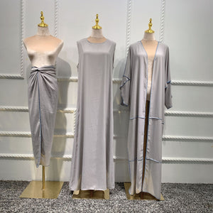 Women's Arabian O-Neck Polyester Full Sleeves Open Casual Abaya