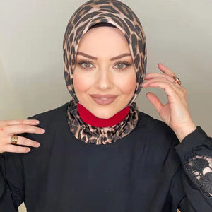 Women's Arabian Head Wrap Acetate Leopard Printed Elegant Hijabs
